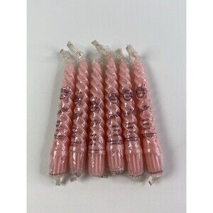 Vintage Emkay Spiral Taper Candles Pink Dripless Smokeless 6 USA Valentines Day